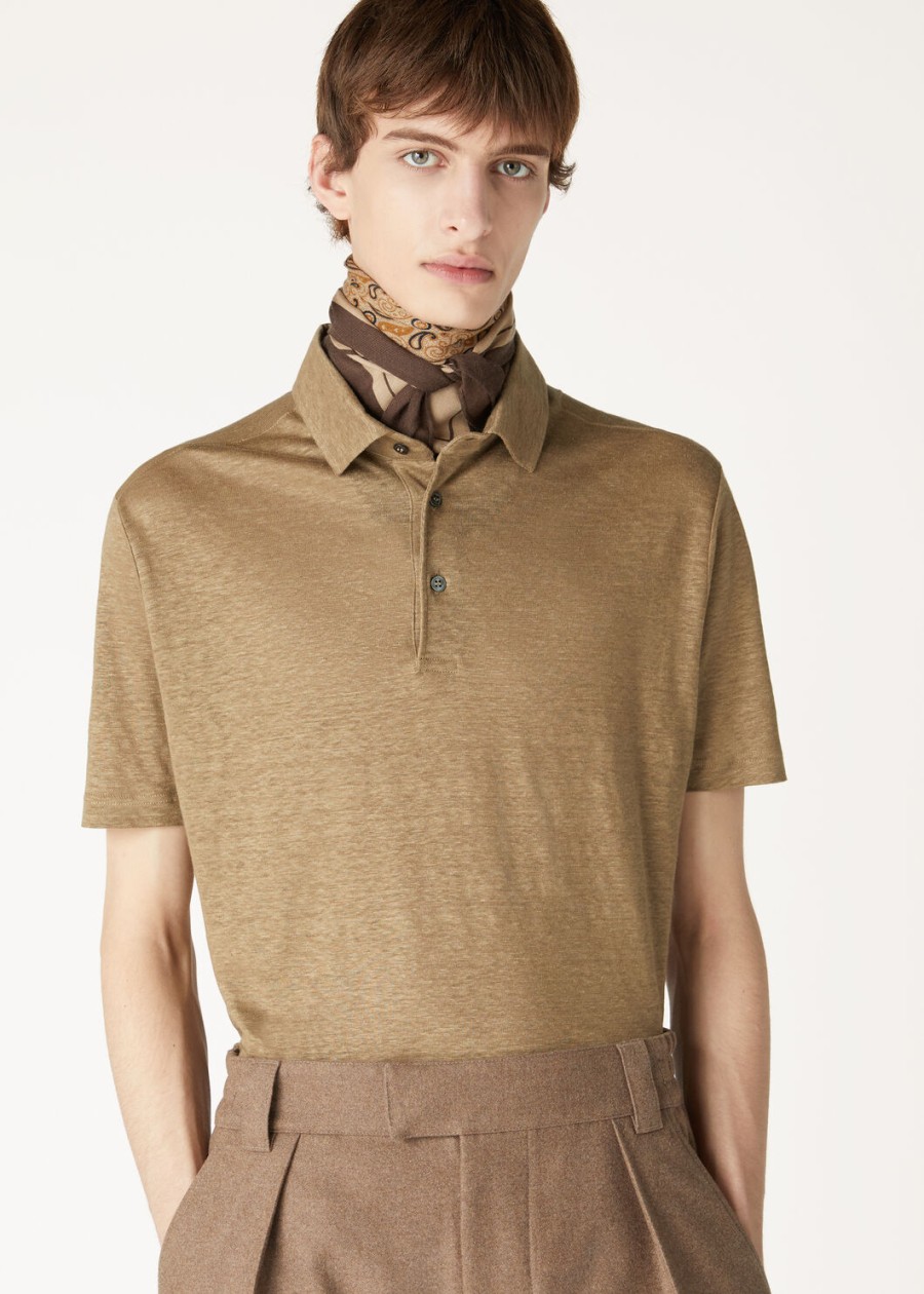 lniana koszulka polo w kolorze dusty khaki