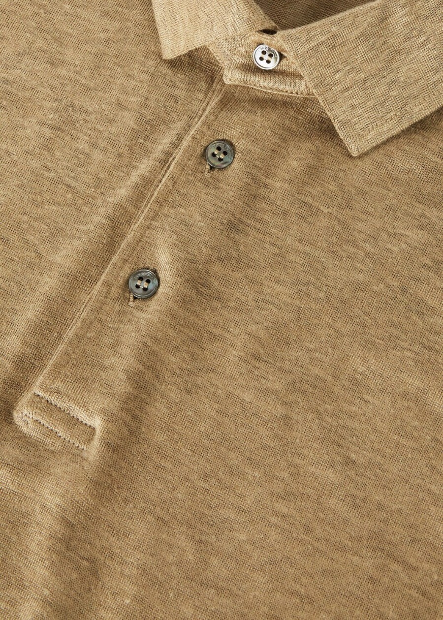 lniana koszulka polo w kolorze dusty khaki
