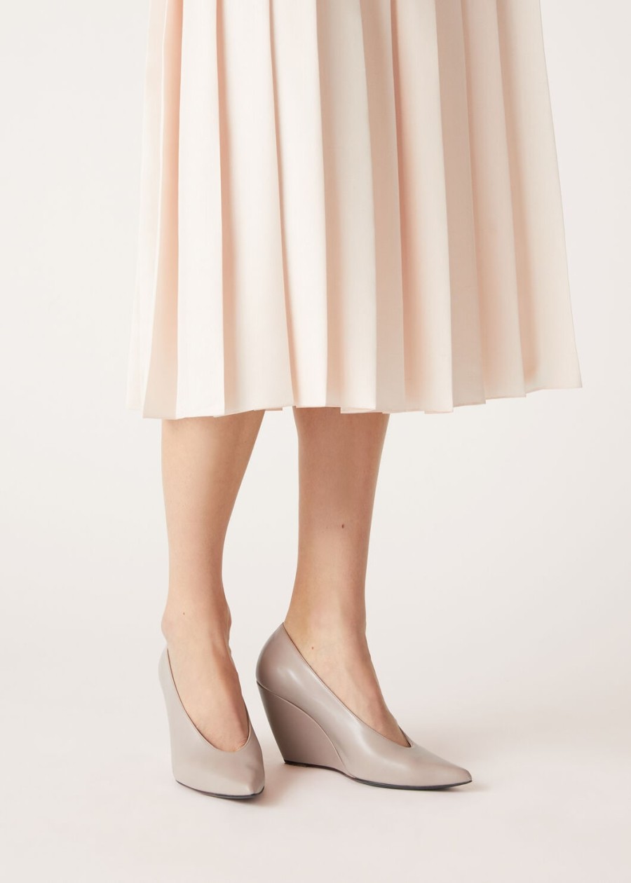 buty viola high wedge pump z różowej skóry cielęcej nouveau