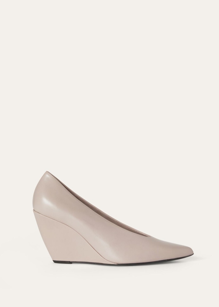 buty viola high wedge pump z różowej skóry cielęcej nouveau