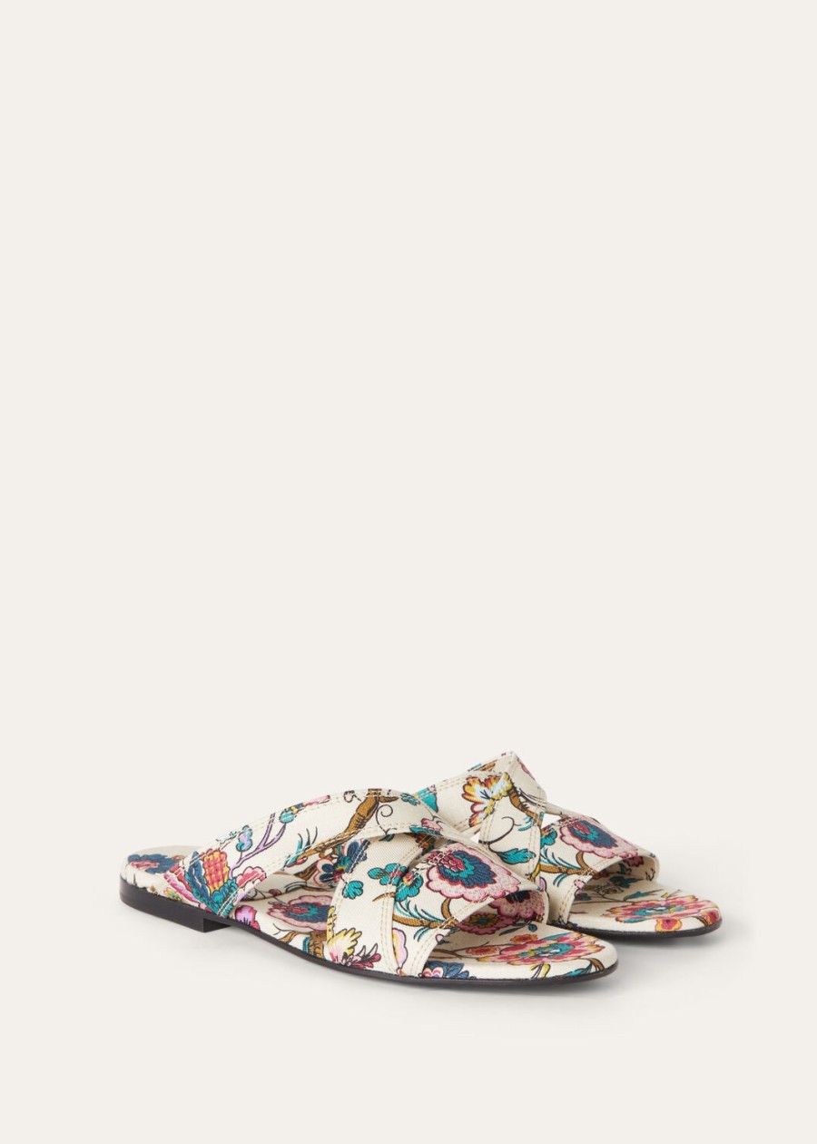 yuki flat mule linen sandałowiecimpresjonistyczny różkrem miodowy