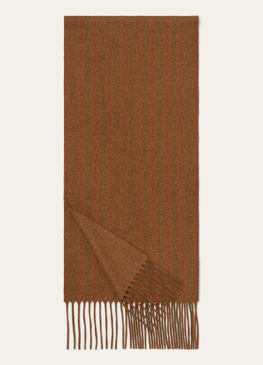 szalik w paski chevron cashmere wish z wełny w kolorze kasztanowymrdzawymzielonym