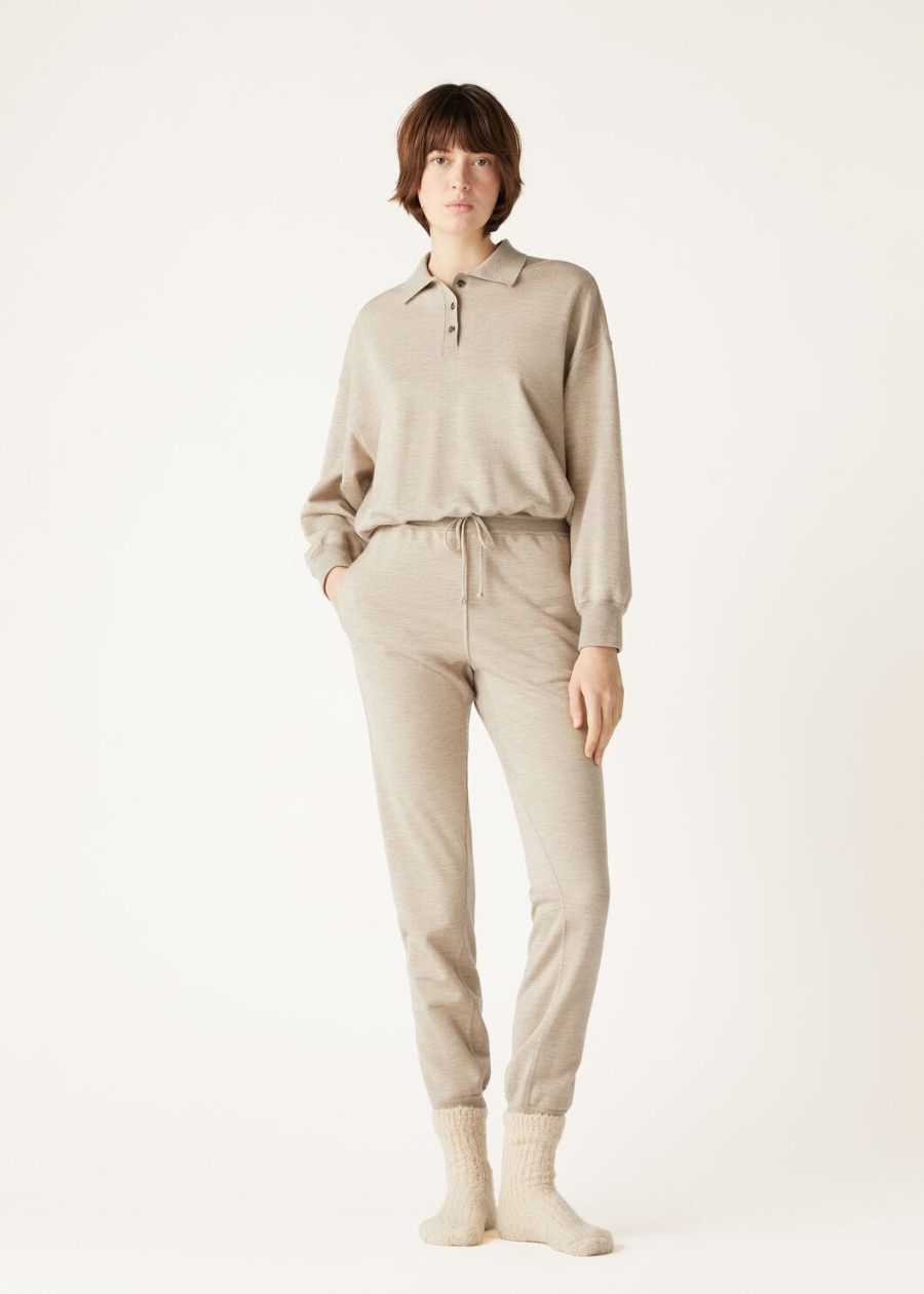bluza polo z kaszmiru z nadrukiem cocooning demy brown nat