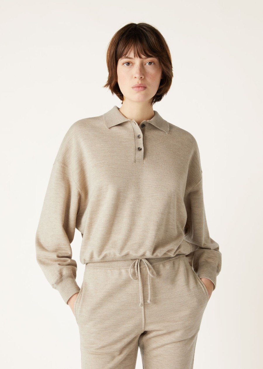 bluza polo z kaszmiru z nadrukiem cocooning demy brown nat