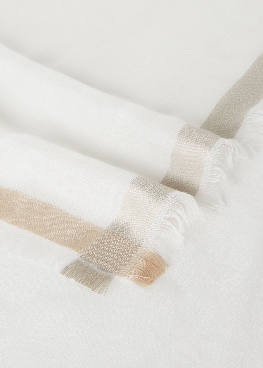 tęczowy szalik kwadratowy z jedwabiu kaszmirowego z optyczną białąneutralną wstążką