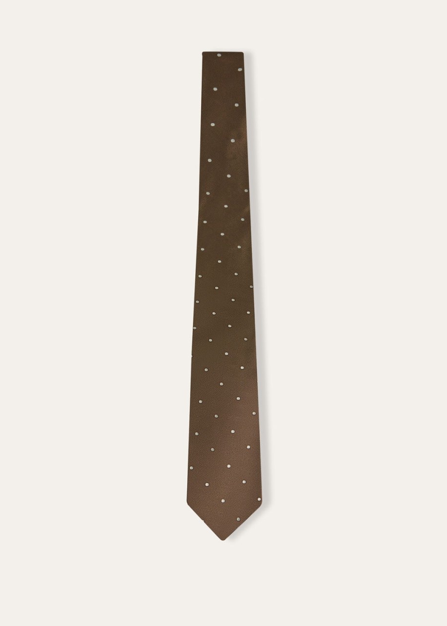 krawat jedwabny my spots tundra brownwhite w kropki