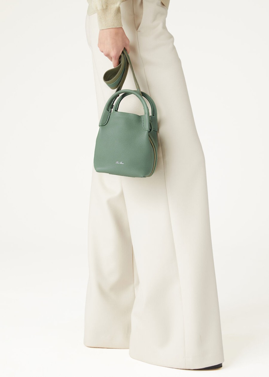 worek na mikrobelki ze skóry cielęcej z ziarnistą fakturą i liśćmi szałwii
