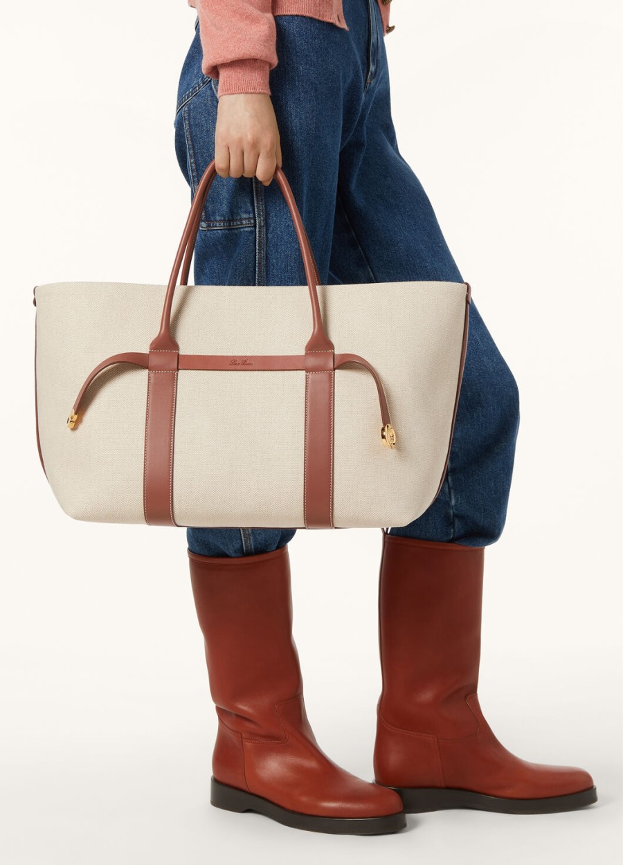 duża torba shopper z bawełny i lnu kolor naturalnykarmelowy cukierzłoty słoneczny