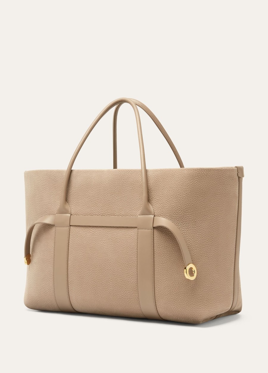 duży pierścionek shopper fume taupesun gold ze skóry cielęcej