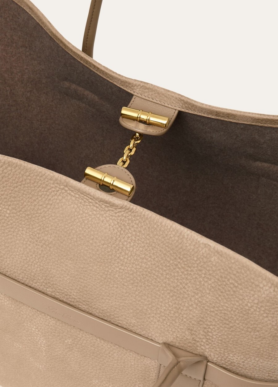 duży pierścionek shopper fume taupesun gold ze skóry cielęcej
